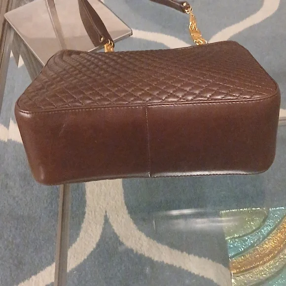 Bally Quilted Brown Lambskin Leather Shoulder Bag with Gold Chain - Picture 6 of 9